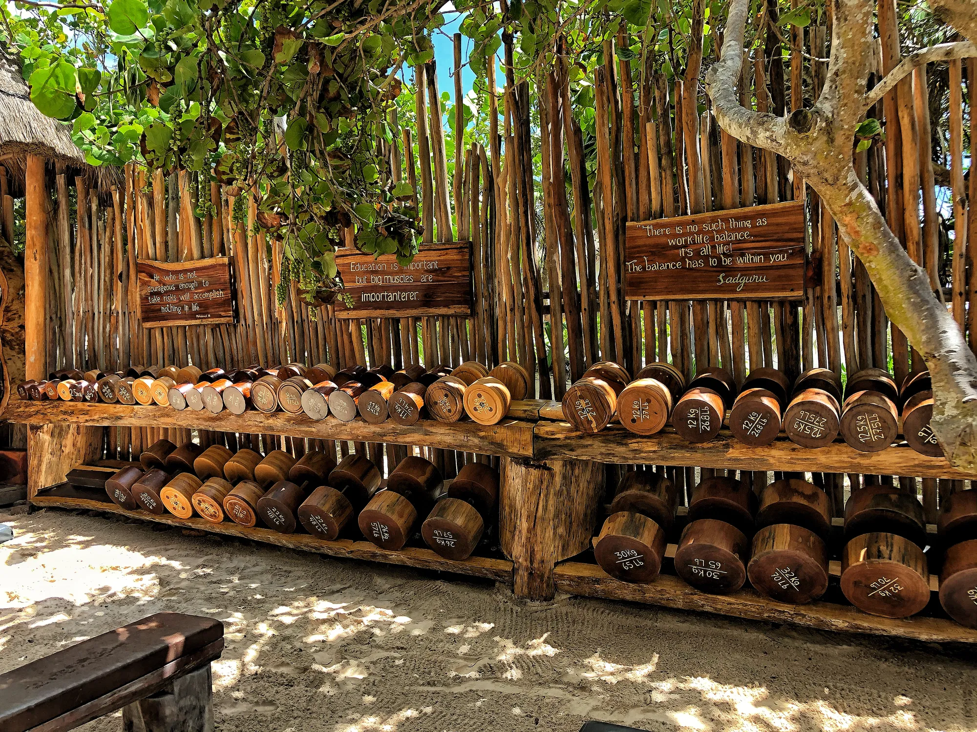 Hand-carved dumbbells